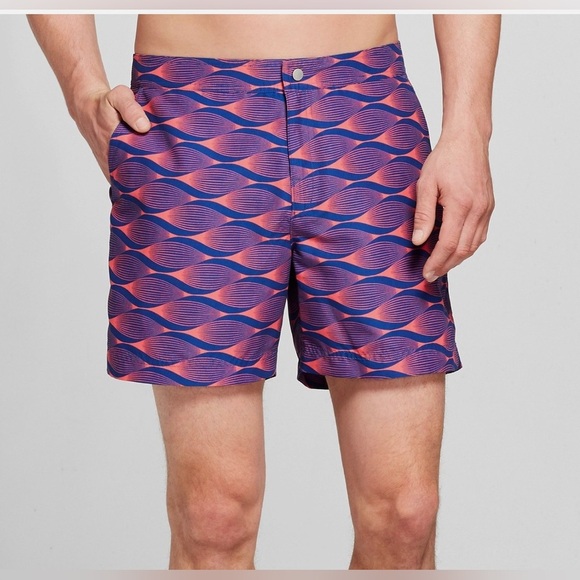 Goodfellow & Co NWT Men's 6" Pinstripe Snap Swim Trunks - Navy Geometric 42 - Picture 5 of 9